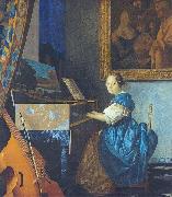 Johannes Vermeer A Young Woman Seated at the Virginal with a painting of Dirck van Baburen in the background Sweden oil painting artist